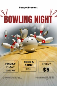 White Modern & Minimal Bowling Night Poster template