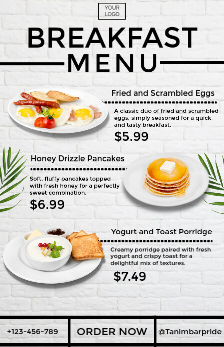 White Modern & Minimal Breakfast Menu Tabloid Poniekoerant template