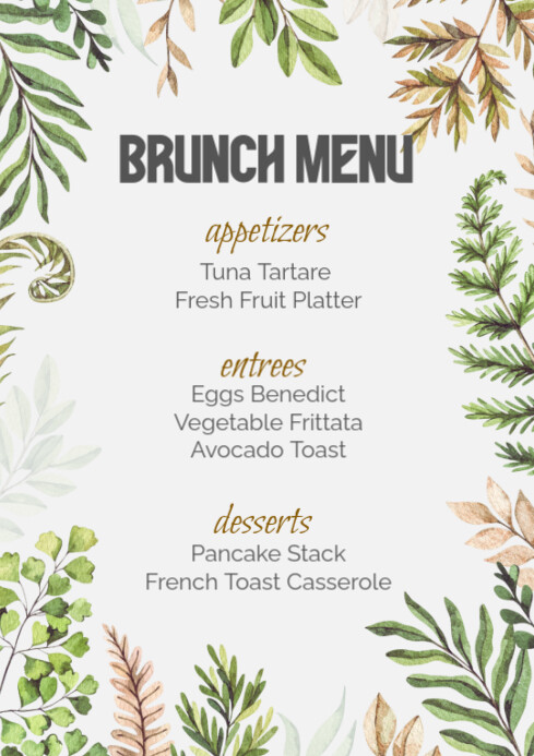 White Modern & Minimal Brunch Menu A4 template
