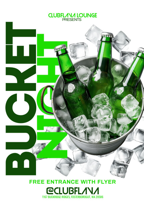 Bucket Nite White Modern & Minimal Bucket Night A5 Template | PosterMyWall