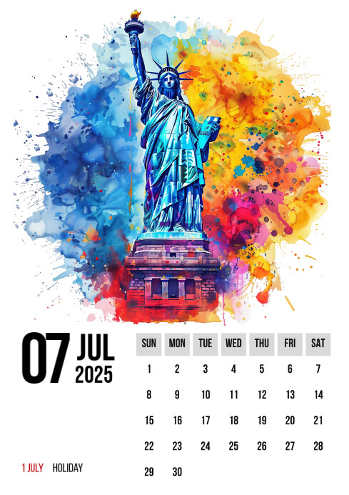 White Modern & Minimal Calendar July 2025 A4 template