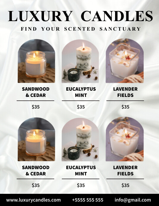 White Modern & Minimal Candle Price List Flye Flyer (US Letter) template