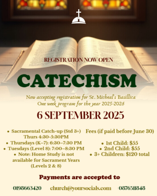 Copy of White Modern & Minimal Catechism Classes Church Baptism Mass ...