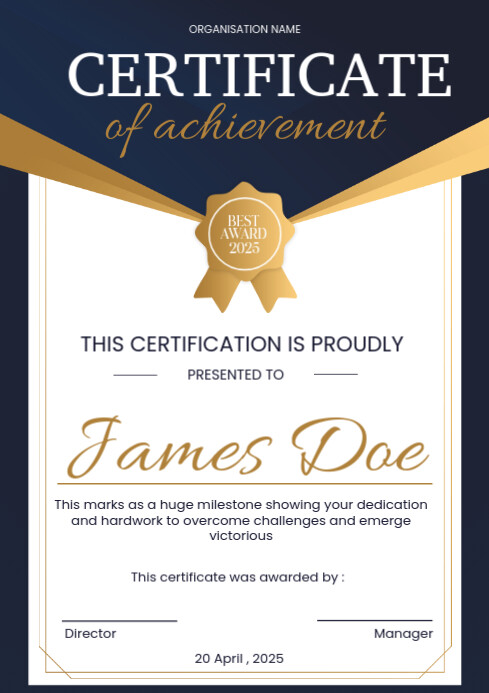 White Modern & Minimal Certificate Of Achievement  A3 template