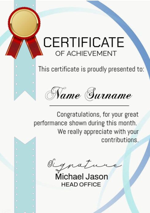 White Modern & Minimal Certificate Of Achievement  A4 template