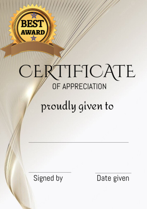 White Modern & Minimal Certificate Of Appreciation Mockup Design  A4 template