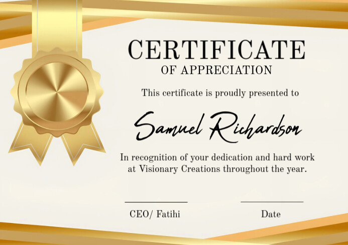 White Modern & Minimal Certificate Of Appreciation  A4 template