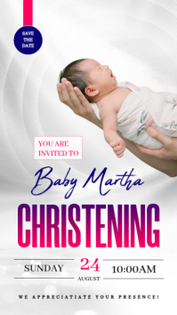 White Modern & Minimal Christening Invitation Facebook Story template