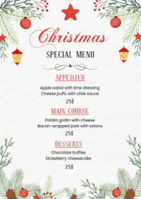 White Modern & Minimal Christmas Menu A6 template