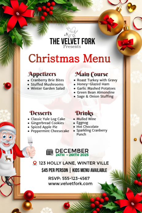 White Modern & Minimal Christmas Menu Template Poster