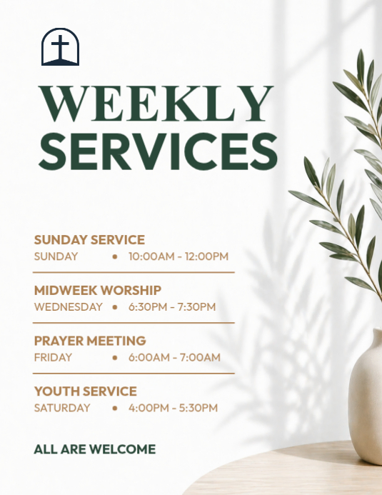 Copy of White Modern & Minimal Church Weekly Services Midweek Schedule ...