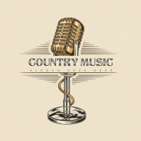 White Modern & Minimal Classical Country Music Logo Design Template | Vintage Retro Mic Western Musi Logotipo