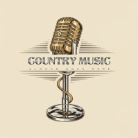 White Modern & Minimal Classical Country Music Logo Design Template | Vintage Retro Mic Western Musi