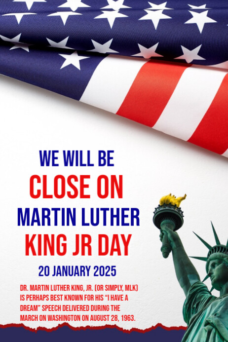 White Modern & Minimal Close For Martin Luther King Jr Day Poster ...