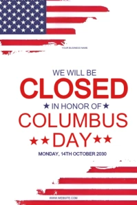 White Modern & Minimal Closed For Columbus Day Poster template