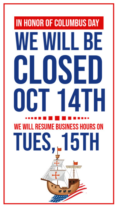 White Modern & Minimal Closed For Columbus Day Instagram Story template