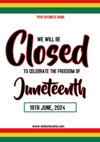 White Modern & Minimal Closed For Juneteenth A4 template