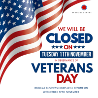 White Modern & Minimal Closed On Veterans Day  Square (1:1) template