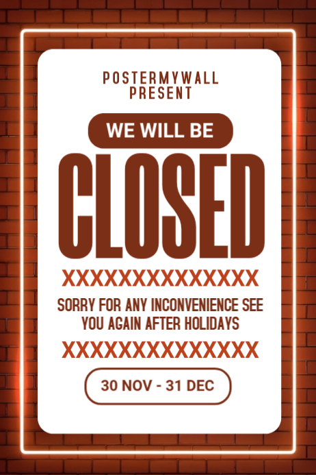 Plantilla de White Modern & Minimal Closure Announcement Poster ...