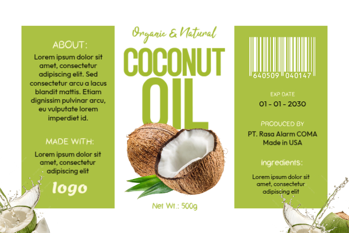 Yellow Coconut Oil Label Labels Template | PosterMyWall