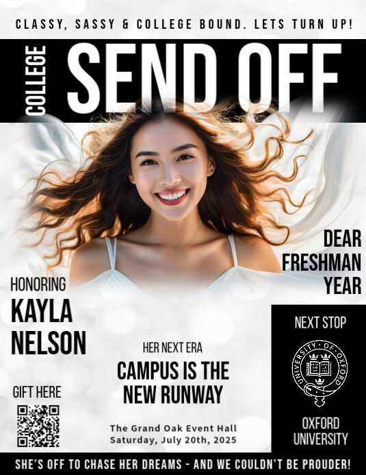 White Modern & Minimal College Send Off Evite Flyer (us Letter) template