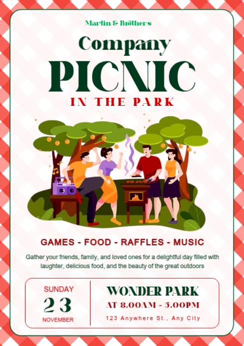 White Modern & Minimal Company Picnic In The Park Invitation Ad Flyer Design A4 template