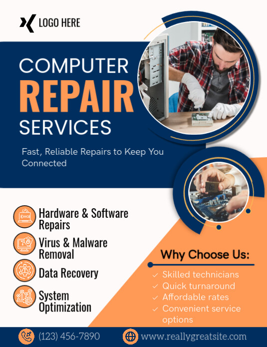 White Modern & Minimal Computer Repair Services Flyer (us Letter) template