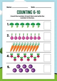 White Modern & Minimal Counting 1- 1 Work sheet A4 template