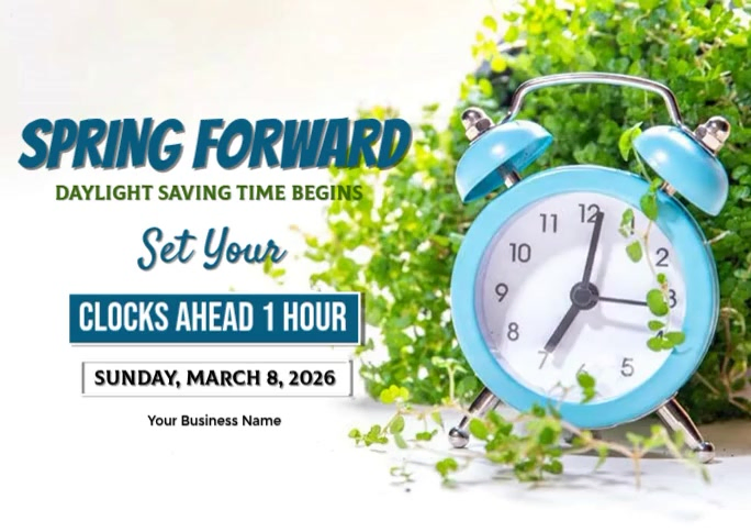 White Modern & Minimal Daylight Saving Time Reminder Postcard Video ...