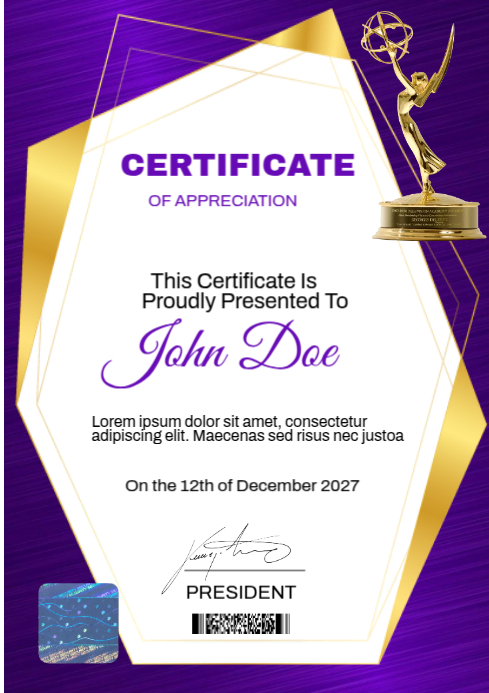 White Modern & Minimal Digital Certificate A4 template