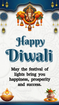 White Modern & Minimal Editable Diwali Card  Digital Display (9:16) template