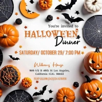 White Modern & Minimal Editable Halloween Dinner  Logo template
