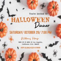 White White Modern & Minimal Editable Halloween Dinner  Logo Logotyp Template