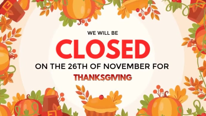 White Modern & Minimal Editable Thanksgiving Announcement  Digital Display (16:9) template