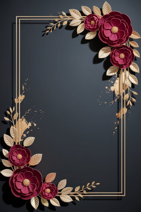 White Modern & Minimal Elegant Burgundy Floral Gold Frame Background ...