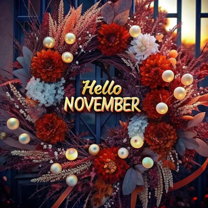 White Modern & Minimal Elegant Hello November Floral Design Instagram ...
