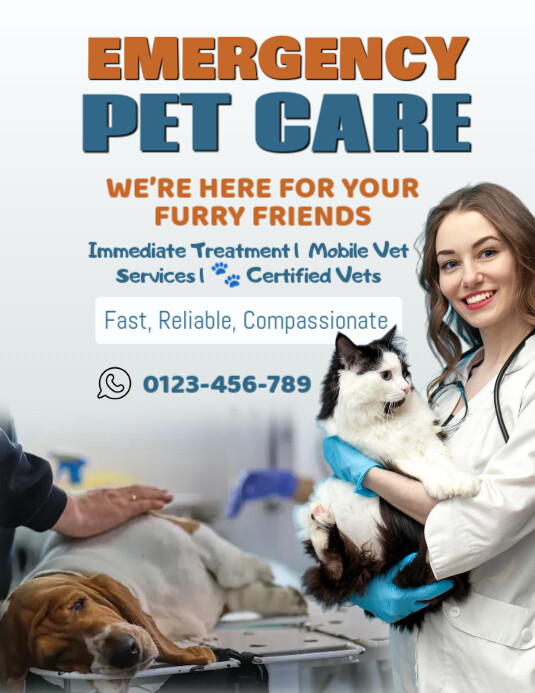 White Modern & Minimal Emergency Pet Care Flyer (us Letter) Pamflet (VSA Brief) template