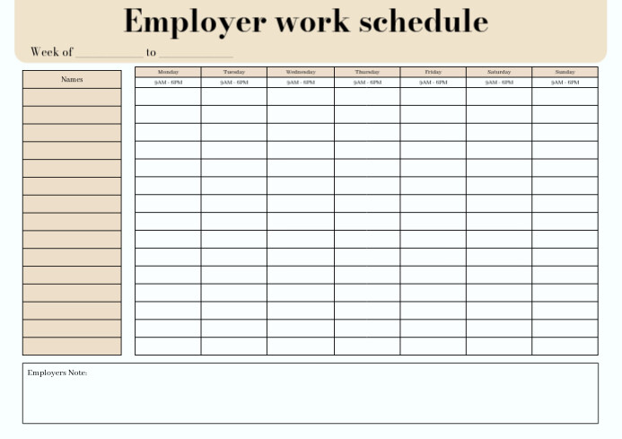 White Modern & Minimal Employer Schedule  A4 template