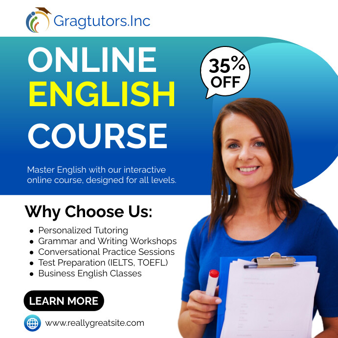 White Modern & Minimal English Course Square Template | PosterMyWall