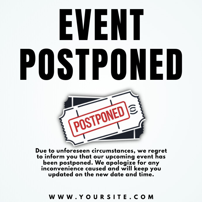 Postpone Event Example White Modern & Minimal Event Postponed Insta Template | PosterMyWall