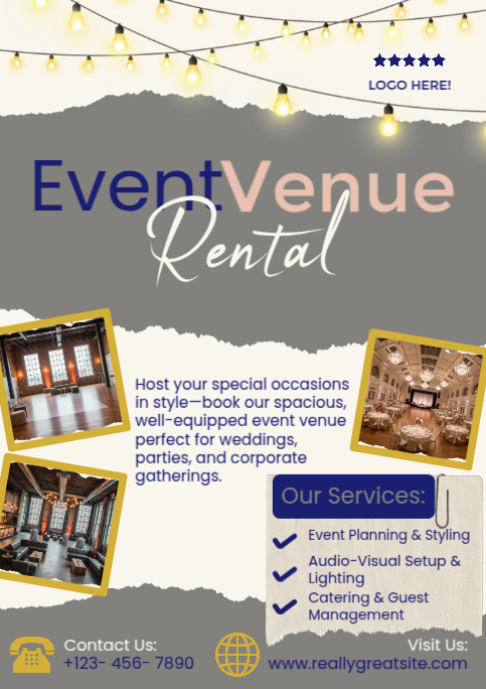 White Modern & Minimal Event Venue For Rent A2 Template | PosterMyWall