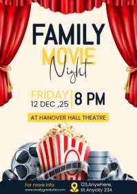 White Modern & Minimal Family Movie Night A2 template
