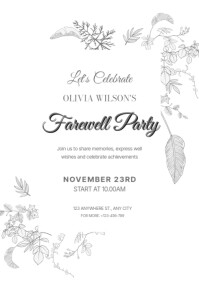 White Modern & Minimal Farewell Party Invitation Template  A4