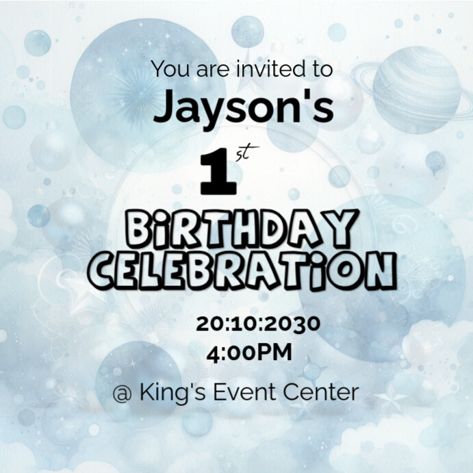 White Modern & Minimal First Birthday Invitation  Instagram Post template