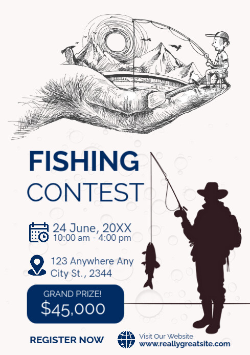 White Modern & Minimal Fishing Contest A1 Template | PosterMyWall