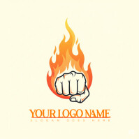White Modern & Minimal Flaming Fist Logo Fire Punch Blazzing Fist Ignited Fist Burning Hand Fiery Fi template