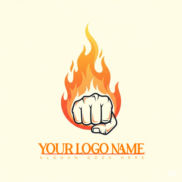 White Modern & Minimal Flaming Fist Logo Fire Punch Blazzing Fist Ignited Fist Burning Hand Fiery Fi Logótipo template