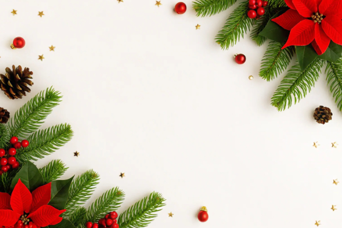 White Modern & Minimal Floral Christmas Pine Border Poster Template ...