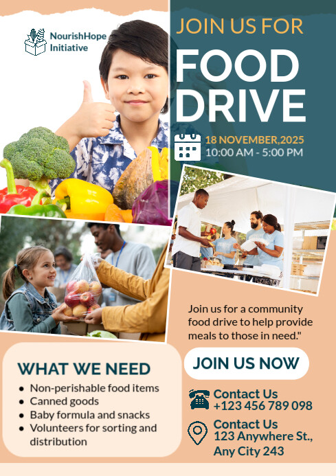 White Modern & Minimal Food Drive A4 Template | PosterMyWall