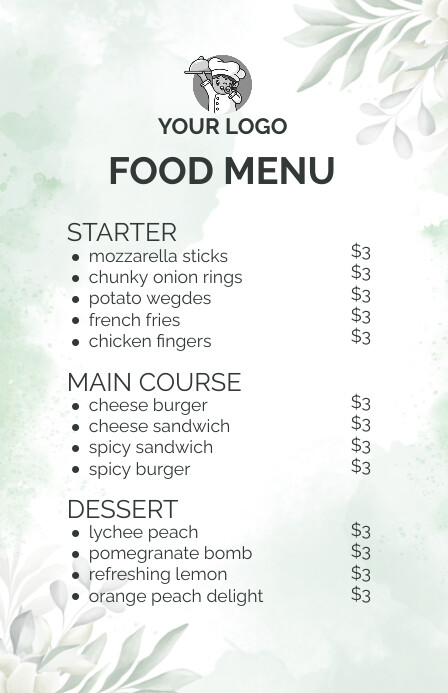 White Modern & Minimal Food Menu Tabloid template